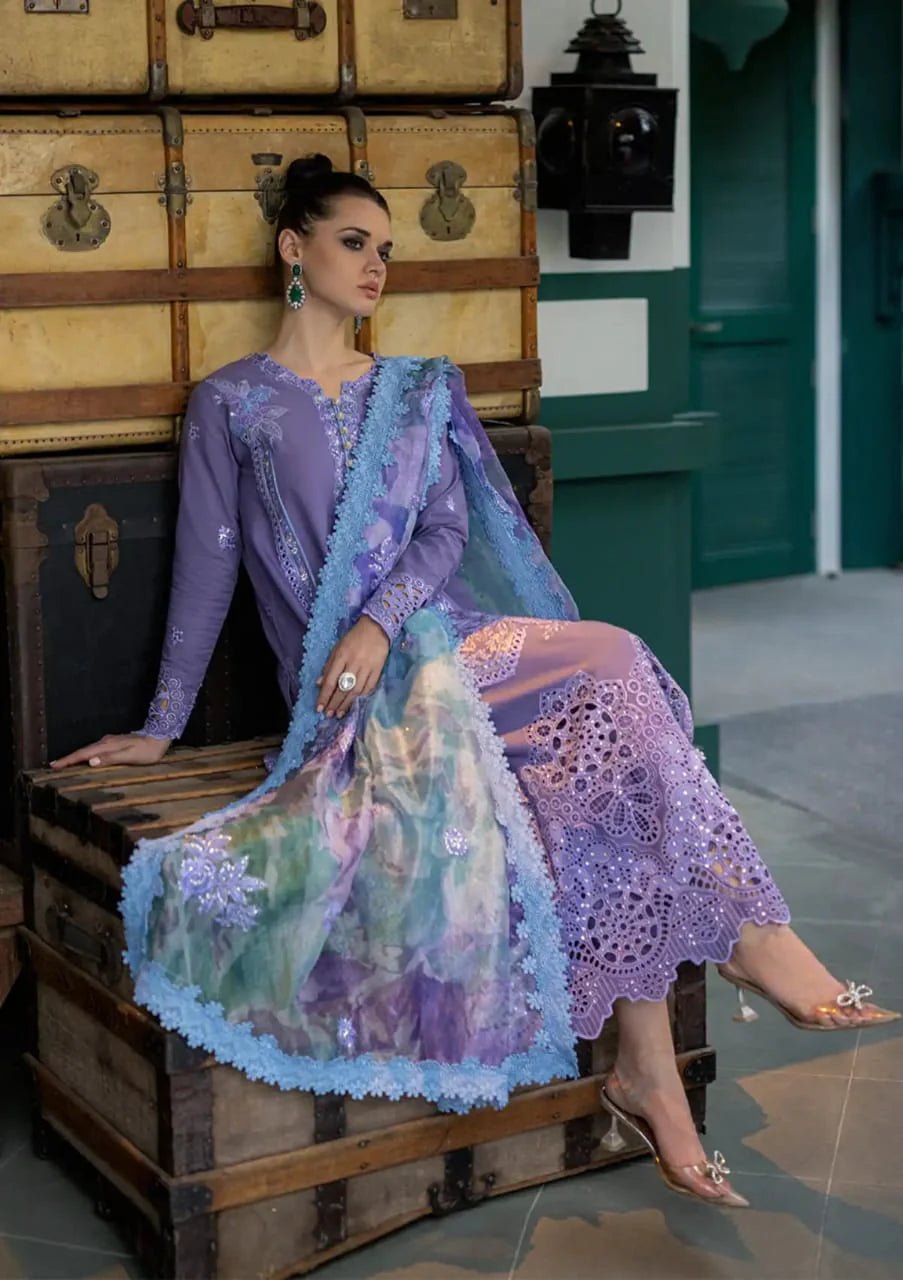 3 piece unstitched chicken kari embroided lawn fabric or 86