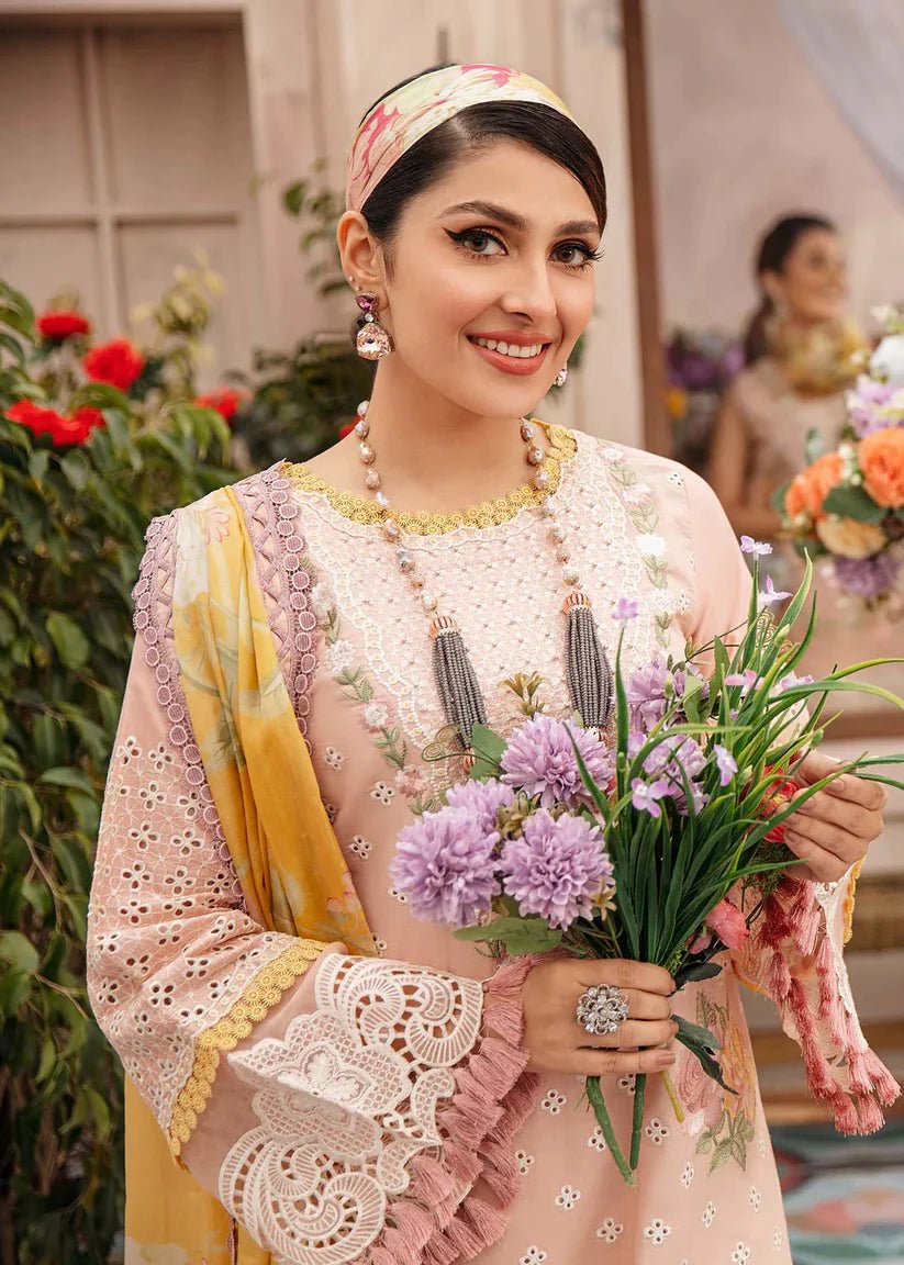 3 piece unstitched fully embroided lawn fabric ms 22