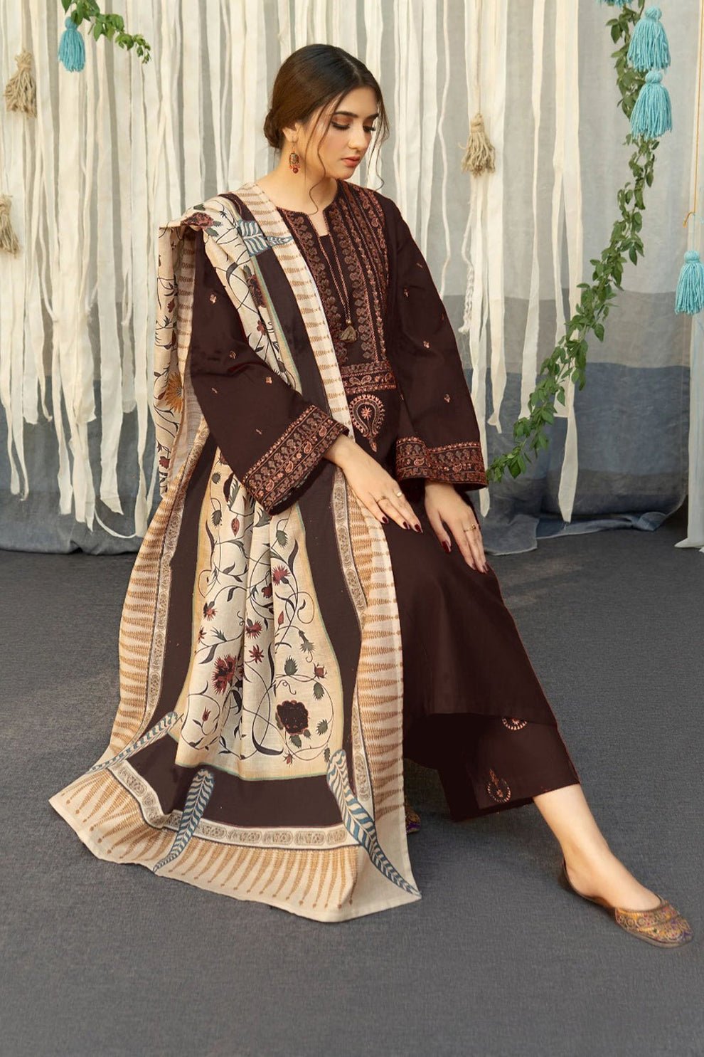Winter Collection 3 piece unstitched fully embroidered dhanak fabric br 845b