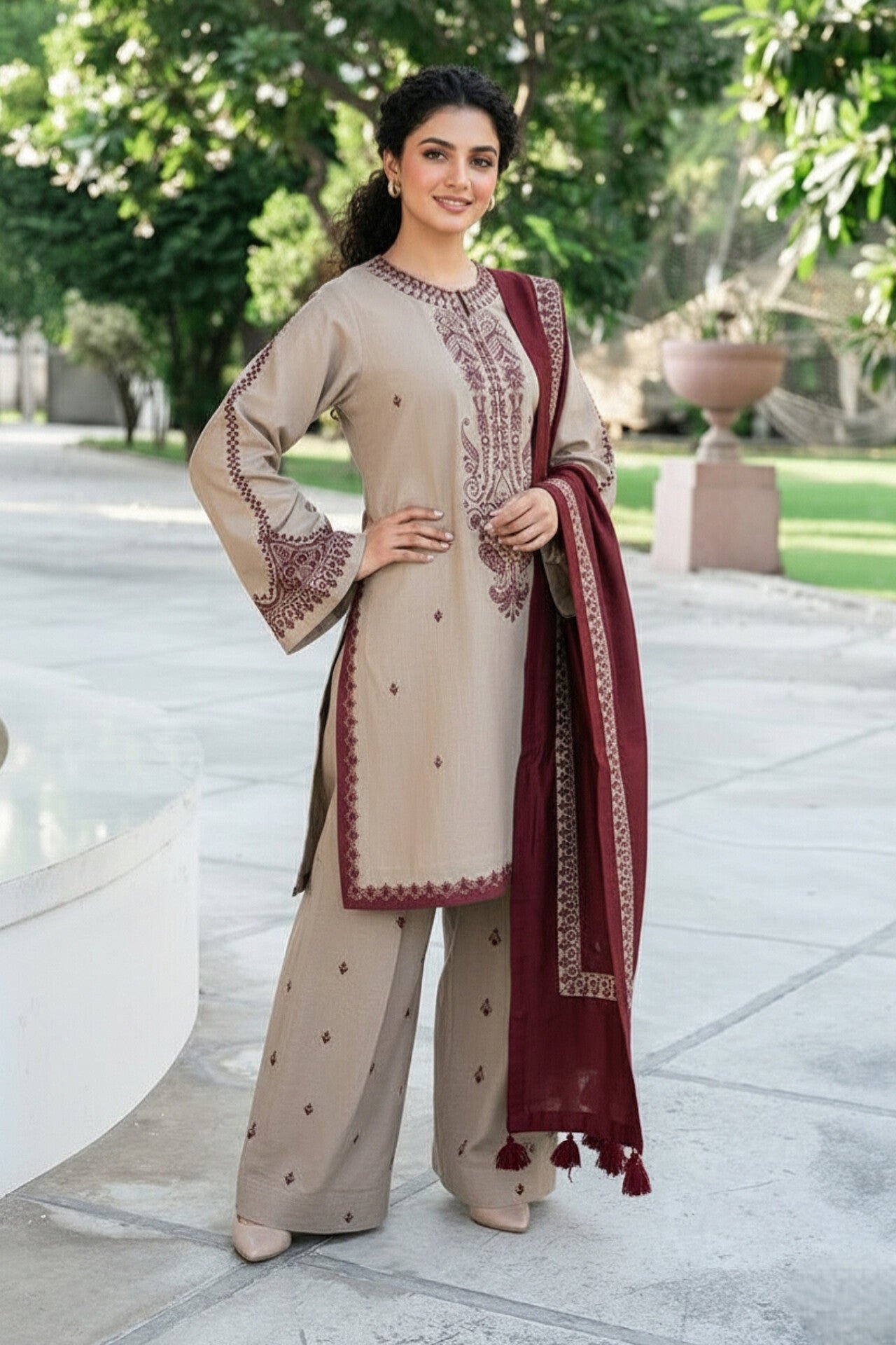 Winter Collection 3 piece unstitched fully embroidered dhanak fabric kd 910
