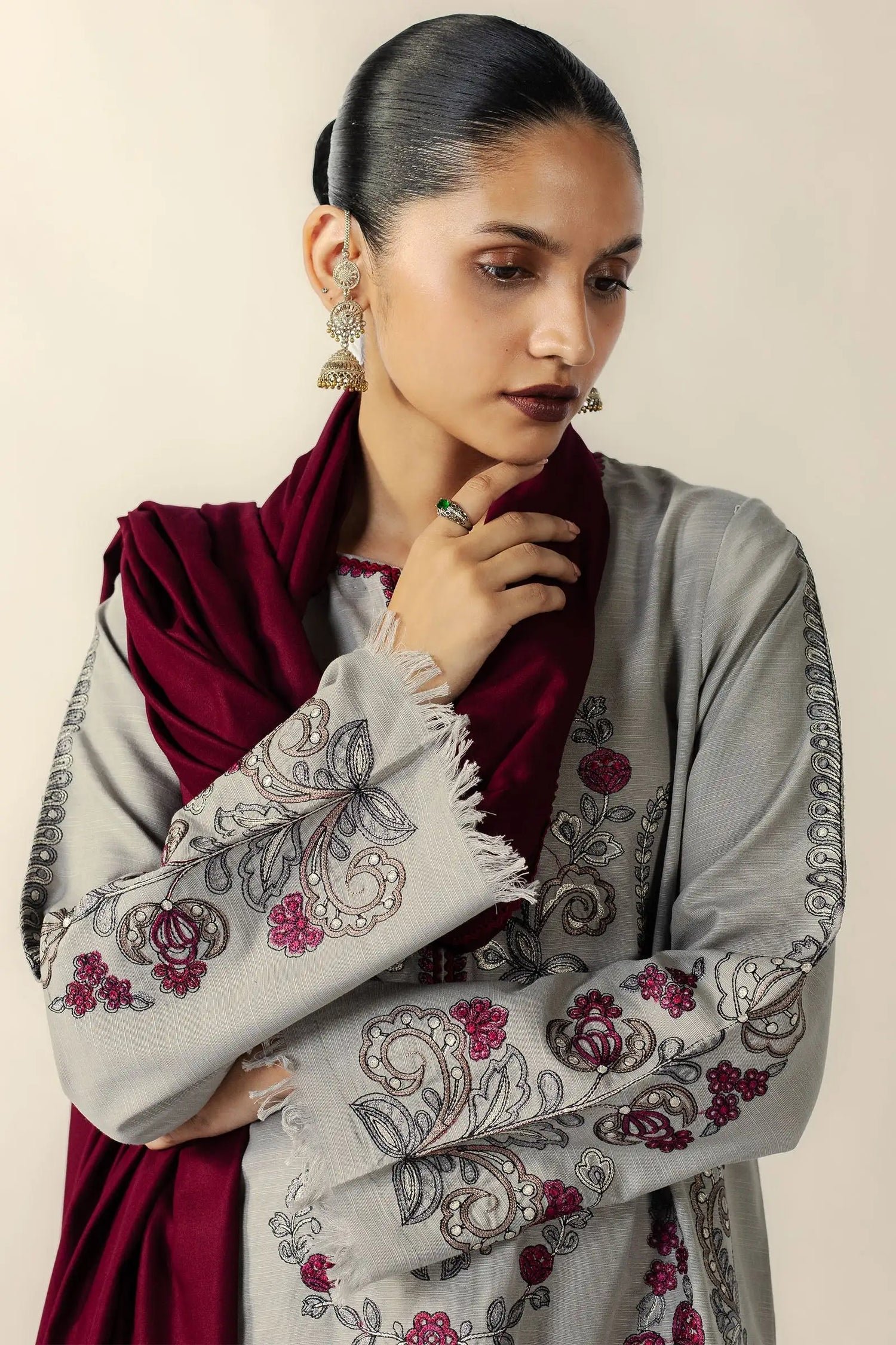 Winter Collection 3 piece unstitched fully embroidered dhanak fabric