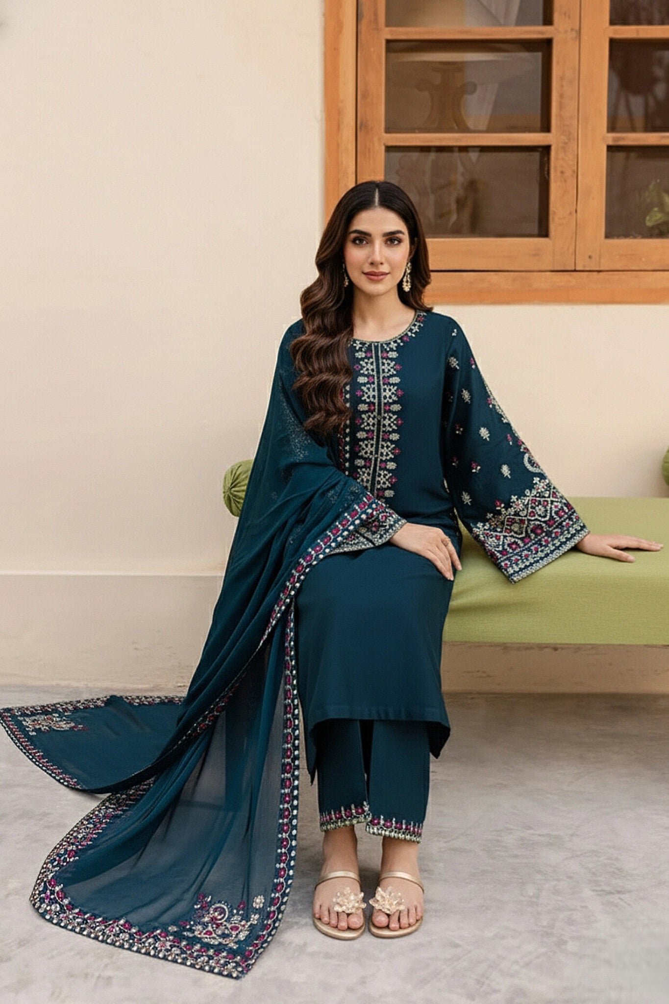 3 piece unstitched fully embroidered lawn fabric lm 585