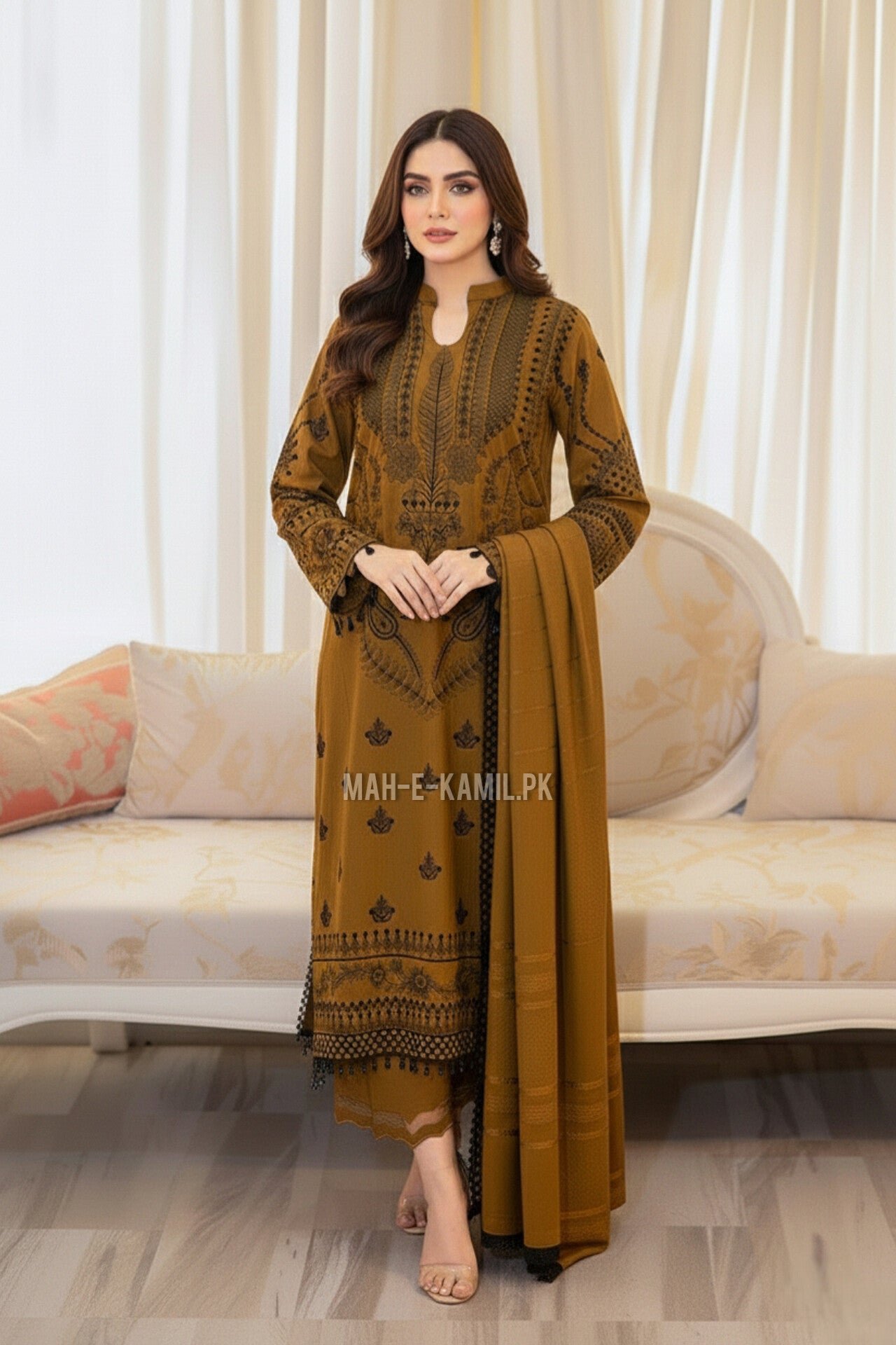 3 piece unstitched fully embroidered lawn fabric mb 100