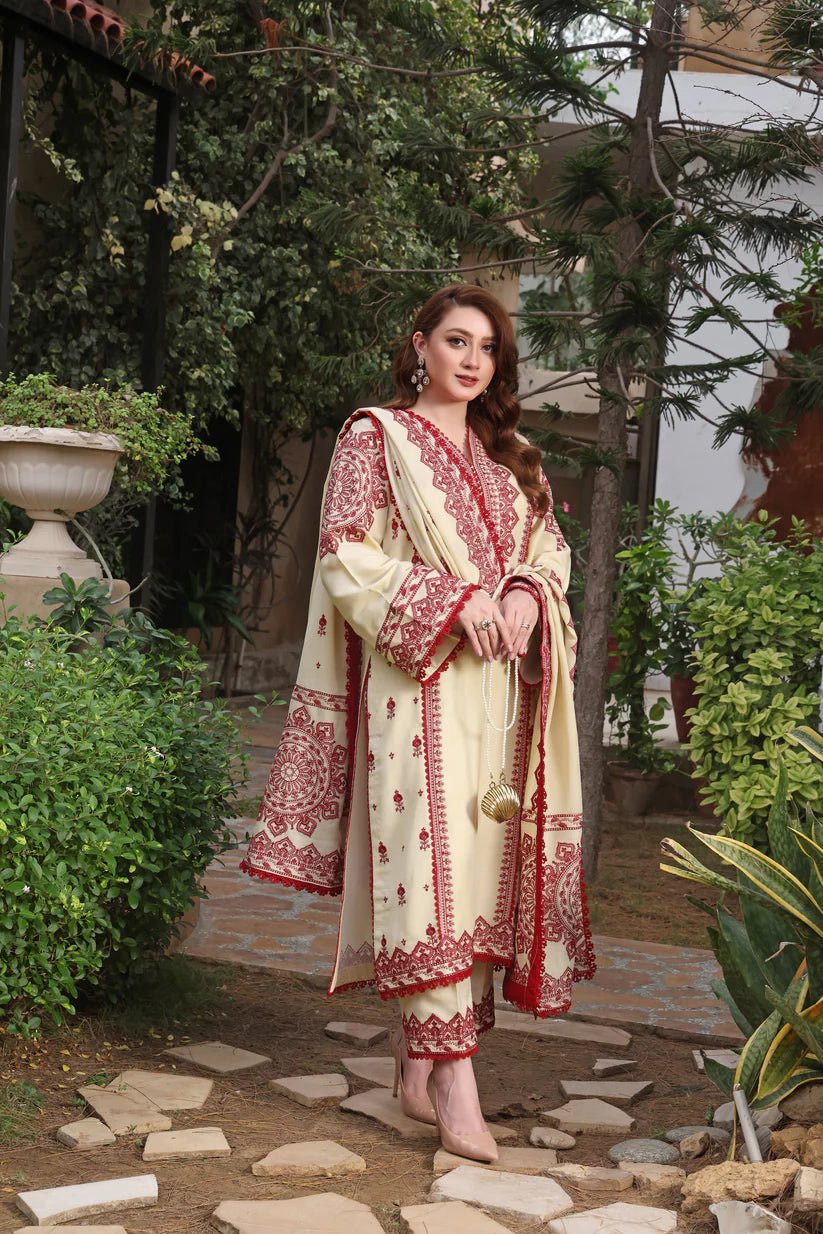 Winter Collection 3 piece unstitched fully embroidered dhanak fabric