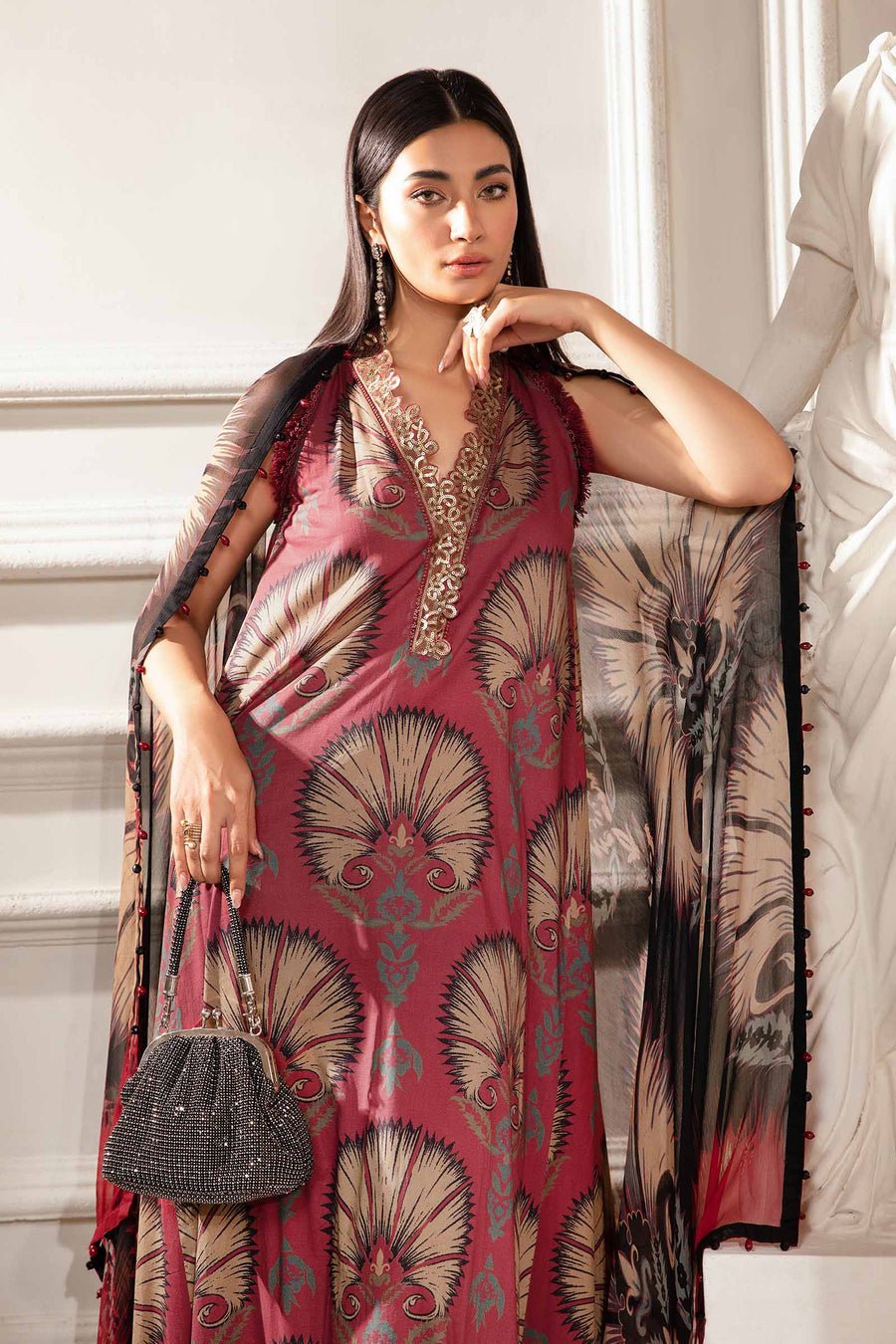 Summer Collection 3 piece unstitched digital printed lawn fabric with voile dupatta mb 444