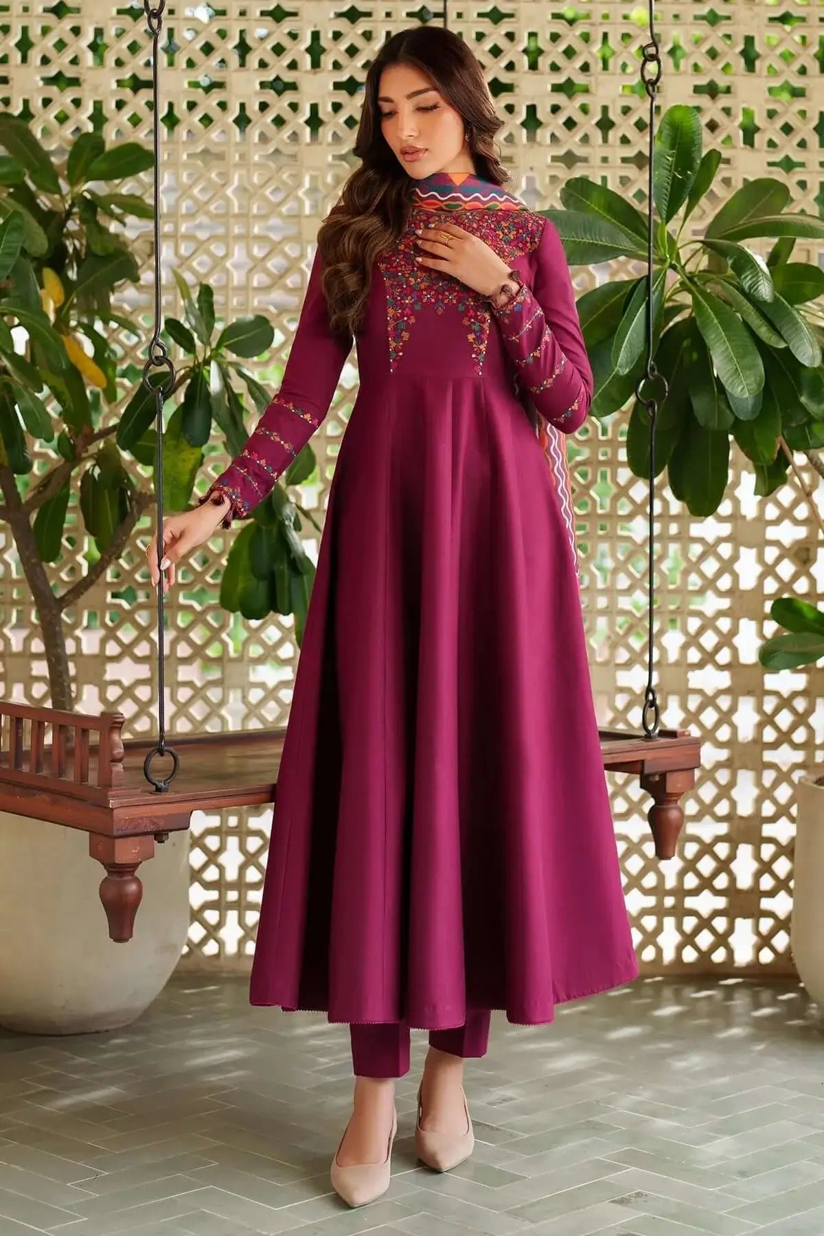 Winter Collection 3 piece unstitched embroidered dhanak fabric