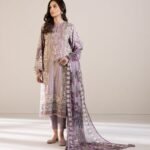 3 Pc Embroided Lawn Suit With Chiffon Dupatta