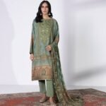 3 Pc Lawn Embroided Suit With Chiffon Dupatta