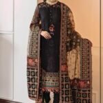 3 Piece Unstitched Heavy Embroidered Linen Suit ( Full Embroidered Organza Dupatta ) BQ-1355