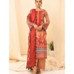 3 Pc Lawn Embroided Suit With Chiffon Dupatta