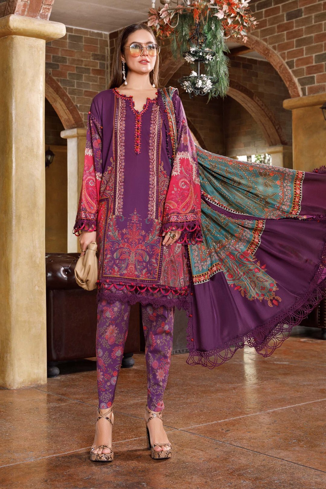 MPT-1703-A_1080x_cb48cfd0-389d-4972-be07-e5b38f713d96.jpg 3 Pc Unstitched Embroided Lawn suit (Digital Printed Bamber Chiffon Dupatta) - Image 1