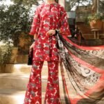 3 Pc Unstitched Lawn Embroided suit (Digital Printed Bamber Silk Dupatta)