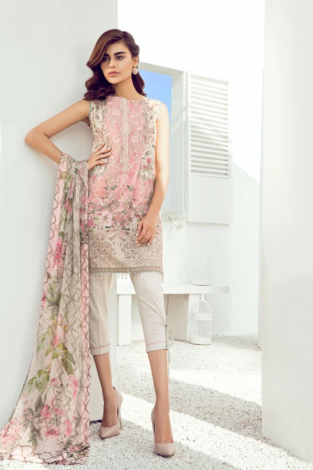 porcelain_peony_1.jpg 3 Piece - Luxury Lawn Suit With Monar Dupatta BQ-100 - Image 1